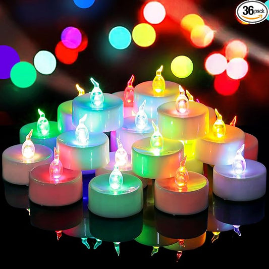 36 Pack Fast Color Changing Tea Lights Battery Operated, Flameless Flickering Electric Colored TeaLights, Flicker LED Colorful Votive Candles Bulk for Christmas Party Halloween Home Decorations
