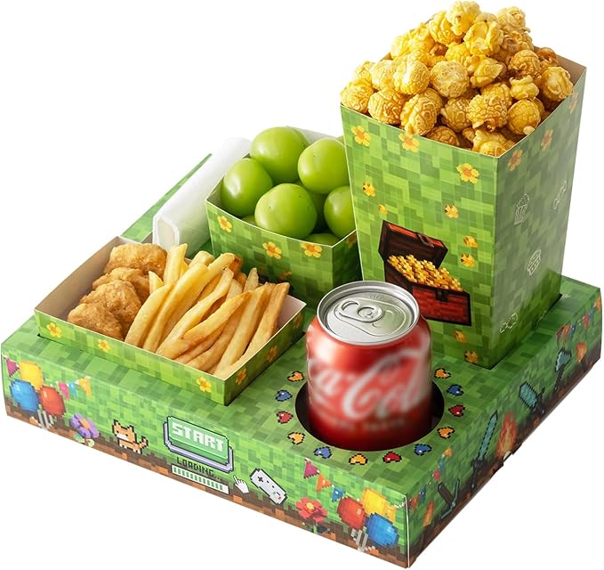 Baffect Movie Night Snack Trays 100pcs Include 20 Pixel Party Trays, 20 Popcorn Boxes, 20 Salad Bowls, 20 Nacho Bowls, 20 Movie Party Invitations, Outdoor Movie Night Supplies For Nacho Bar