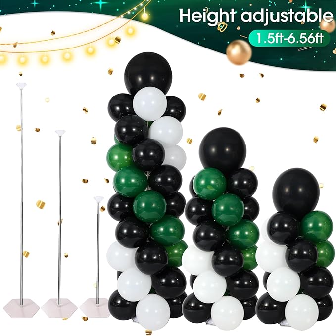 Balloon Column Stand with 101 Balloons, Balloon Column Kit Set of 2, Metal Balloon Tower Stand with Base for Floor, Height Adjustable from 1.57 to 7 Ft, For Party Decorations