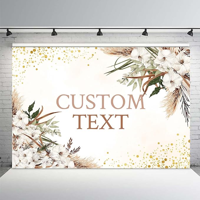 MEHOFOND Custom Boho Happy Anniversary Backdrop White Floral Bohemia Pampas Grass Anniversary Banner Cheers to Marriage Wedding Party Decorations Memorial Portrait Photo Booth Background 10x7ft