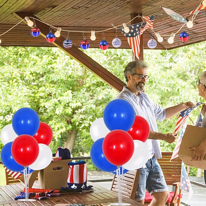 TONIFUL Balloon Centerpiece for Table Balloons Stand Kit Blue Red White Balloons for 4th of July Independence Day American Flag Party Nautical Baseball Party Decorations（4 Pcs）