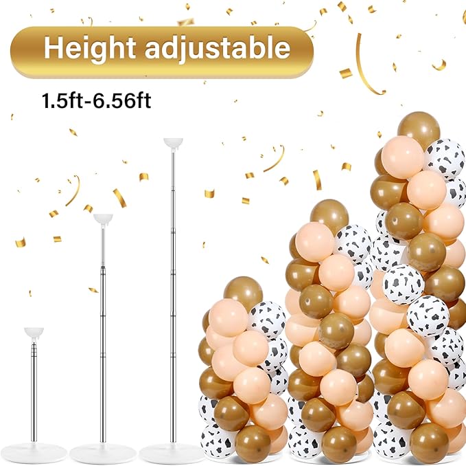 2 Sets Western Brown Cow Print Balloon Column Stand Kit with 102 Balloons Adjustable Balloon Tower Stand with Bases for Floor Cowboy Balloons Column Kit for Birthday Western Cowboy Party Decor