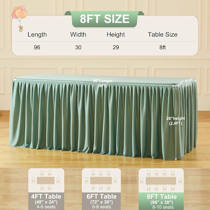 2 Packs Sage Green Tableclothes for 8 Foot Rectangle Tables, Wrinkle Free Fitted Table Cloth 8ft Stretch Table Cover with Skirt for Parties Weddings Birthday Banquet Baby Shower