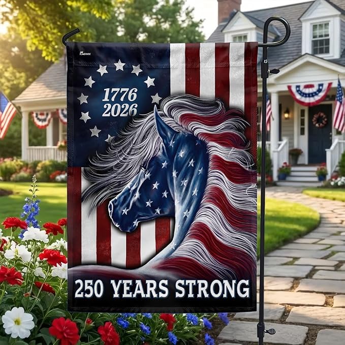 American Flag-Patriotic Horse Flag, 250 Years Strong Patriotic Horse 4th Of July US Flag, House Flag (29.5" x 39.5")-USA Premium Polyester