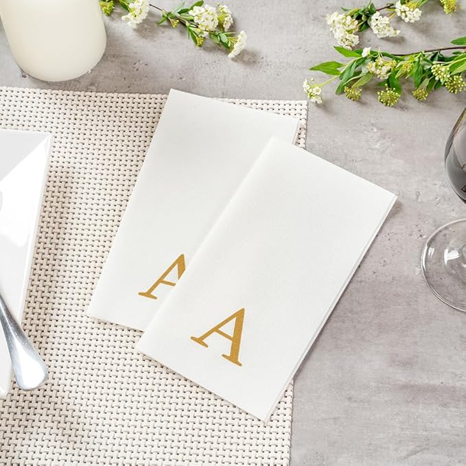 Luxenap 15.8 X 7.9 Inch Linen-Feel Guest Towels, 2000 Lettered Hand Towels - Gold Letter 'A', Sans Serif Font, White Paper Dinner Napkins, airlaid, For Restrooms And Tables - Restaurantware