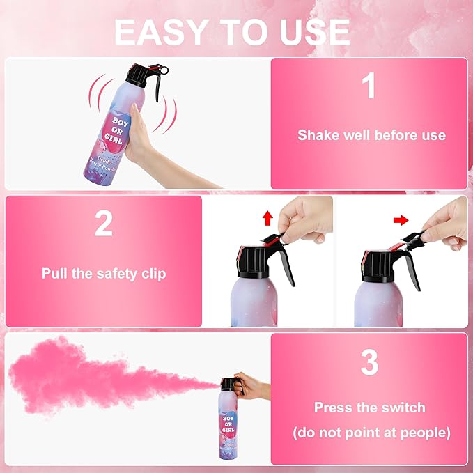 Colored Gender Reveal Cornstarch Spray 2 Packs, Pink Powder Spray for Baby Girl Reveal, Long-Lasting 10ft Smoke Effect, Unique Gender Reveal Ideas & Party Decorations