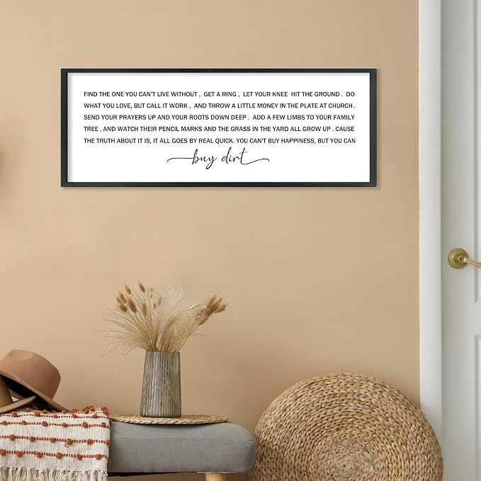 Buy Dirt Sign Wall Decor Song Lyrics Wall Art You Cant Buy Happiness Signs | 40x15 Inch Farmhouse Rustic Black Wood Framed, Large Ideal for Living Room Kitchen Bedroom Entryway Hallway, Ready to Hang