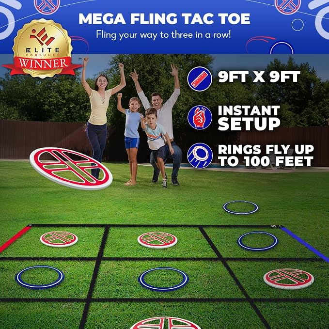 Swooc Games® - Fling Tac Toe™ (9ft x 9ft) Giant Tic Tac Toe Game Outdoor | Weatherproof Giant Outdoor Games for Adults and Family | Large Backyard Games for Kids | Jumbo Outside Yard & Lawn Game