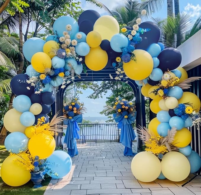 Captank Blue and Yellow Balloons Navy Royal Blue Balloon Garland Arch Kit For Happy Birthday Summer Baby Shower Bridal Shower Lemon School Banana Party Decorations