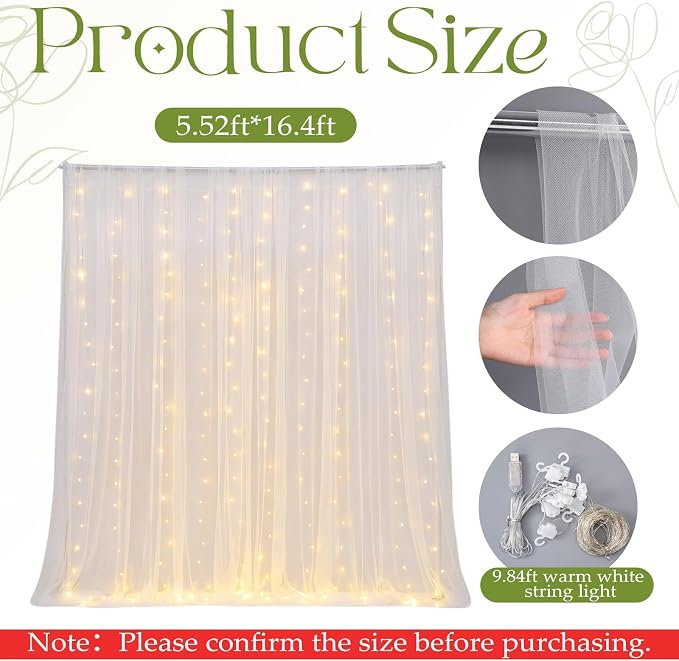 5 Pcs Just Married Decorations Kit, All-in-one Wedding Decor with 5.5x16.4ft White Tulle Backdrop with Lights, Mr and Mrs Sign, 2 Flower Garlands, Wedding Banner for Reception, Party