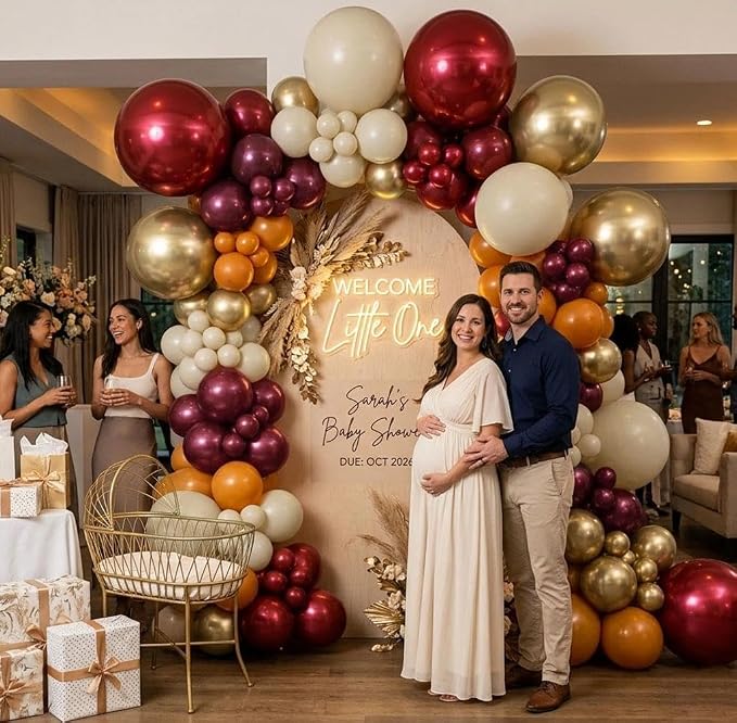 Burgundy Burnt Orange Balloon Arch Kit - Retro Boho Fall Balloon Garland with Metallic Gold Cream for Autumn Fall Harvest Thanksgiving Birthday Baby Shower Party Decorations