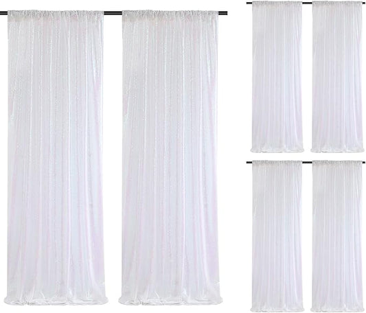 SoarDream White Iridescent Sequin Backdrop Curtains 6 Pieces 2ft x 8ft Sequin Fabric Backdrop Glitter Drapes Baby Shower Background Christmas Party Decoration