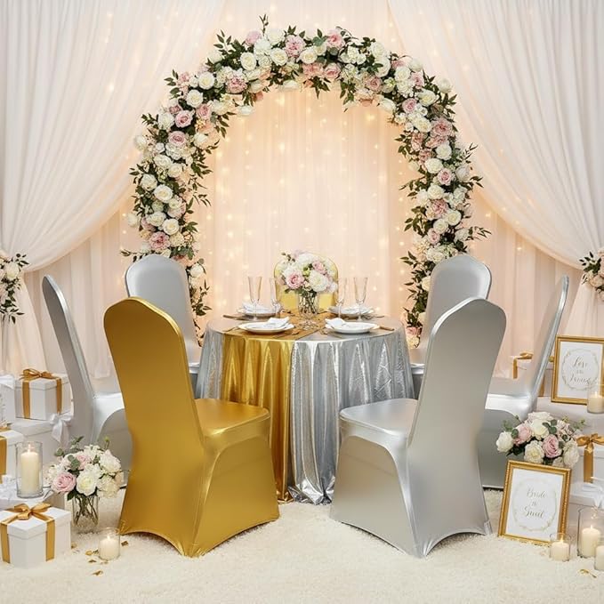 2pcs Stretch Polyester Spandex Dining Chair Cover Covers Slipcovers for Wedding Banquet Party (Metallic Silver, 2)
