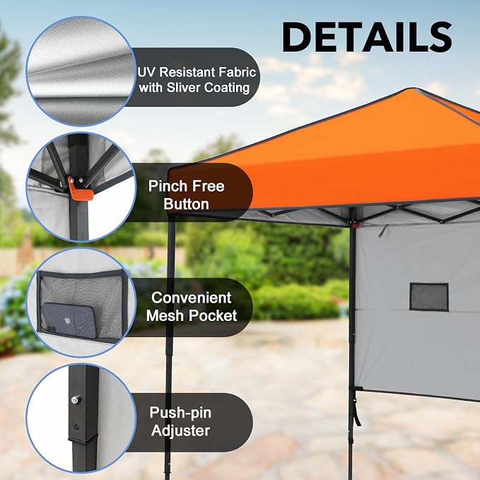 6x4 Pop Up Canopy Tent with Half Wall Panel, Instant Portable Beach Canopy, Outdoor Tent with Carry Bag for Camping, Sports, Tailgating, Events, Orange
