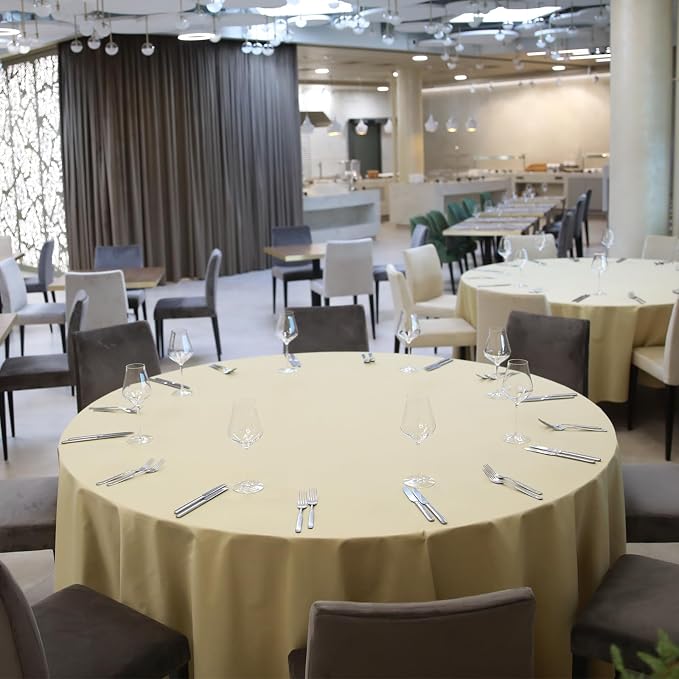 8 Pack Beige Round Tablecloth 120 Inch Beige Table Cloth Stain and Wrinkle Resistant Reusable and Washable Polyester Fabric for Buffet Wedding Party and Banquet