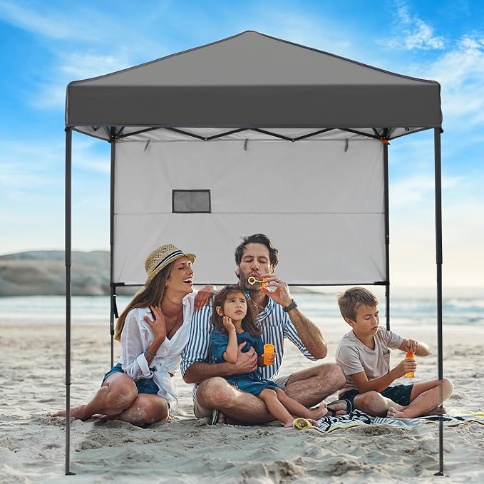 6x4 Pop Up Canopy Tent with Half Wall Panel, Instant Portable Beach Canopy, Outdoor Tent with Carry Bag for Camping, Sports, Tailgating, Events, Dark Gray
