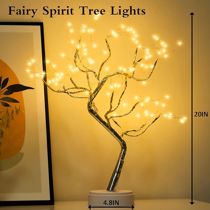 2 Pack 108 LED Sparkly Fairy Spirit Tree Lamp Remote Control, DIY Artificial Tree Lamp, 8 Modes USB/Battery Tabletop Bonsai Tree Light for Bedroom Desktop Christmas Indoor Decor (Warm White)