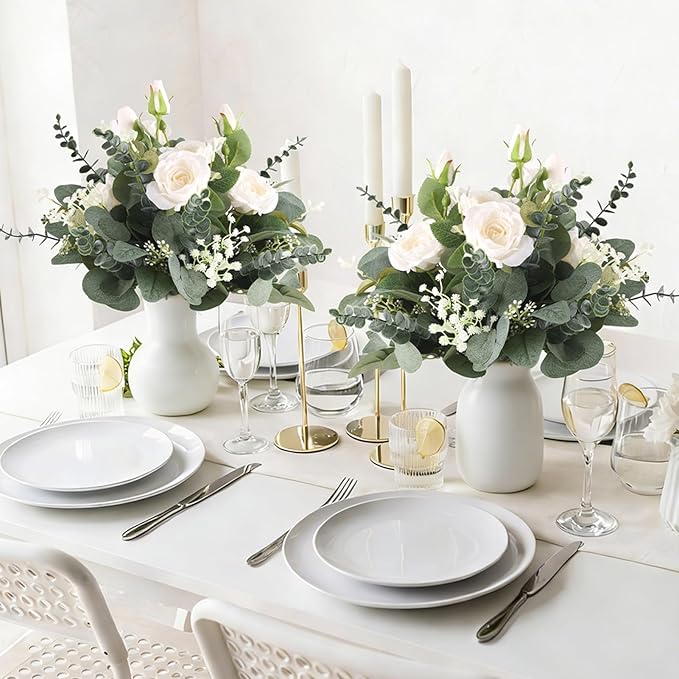 Consevisen 120 Pcs Eucalyptus Stems Artificial Flowers, 5 Kinds Mixed Faux Eucalyptus Leaves Greenery Stems Bulk for Wedding Bouquet, Table Centerpieces, Vase Floral Arrangements, Farmhouse Home Decor