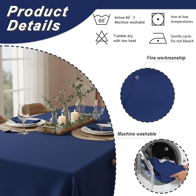 Fixwal 6 Pack Navy Blue 70 x 120 Inch Rectangle Tablecloths, Reusable Heavy Duty Washable Polyester Table Covers, Stain and Wrinkle Resistant for 6-8 Ft Tables, Wedding, Party, Baby Shower, Birthday