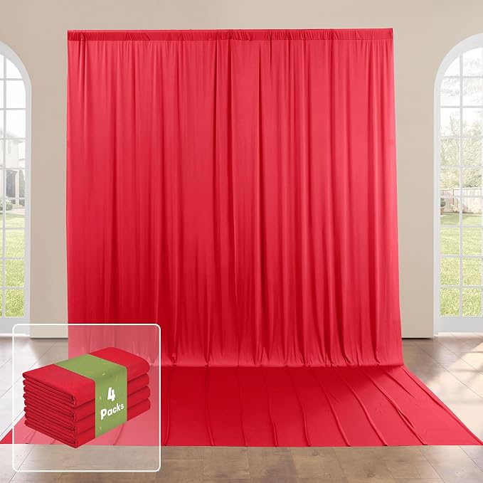 20x16ft Red Backdrop Curtain for Party, 4 Panels Wrinkle Free 16 Foot Long Polyester Photo Backdrop Drapes Photography Background for Wedding Birthday Gathing
