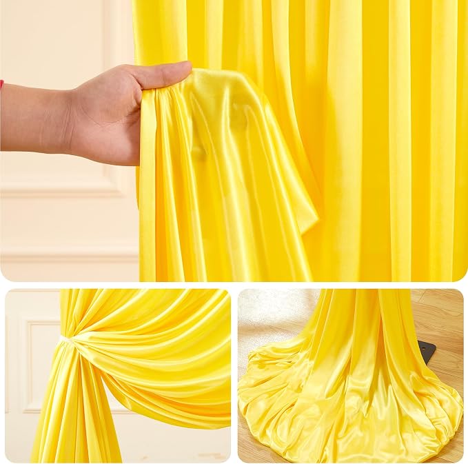 10x10ft Yellow Gold Glitter Backdrop Curtain for Parties, Wrinkle Free Satin Photo Backdrop Drapes 2 Panels 5x10FT Shimmer Back Drop Cloth for Wedding Birthday Stage Photography Background