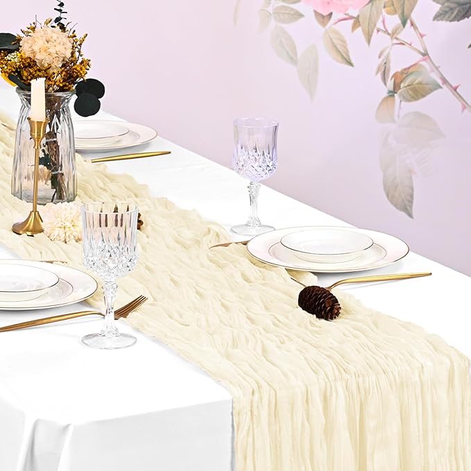 20 Pack Cheesecloth Table Runner - 17x108 Inch Ivory Boho Gauze Cheese Cloth Table Runners for Baby Bridal Shower Decoration Wedding Party Summer Garden Farmhouse