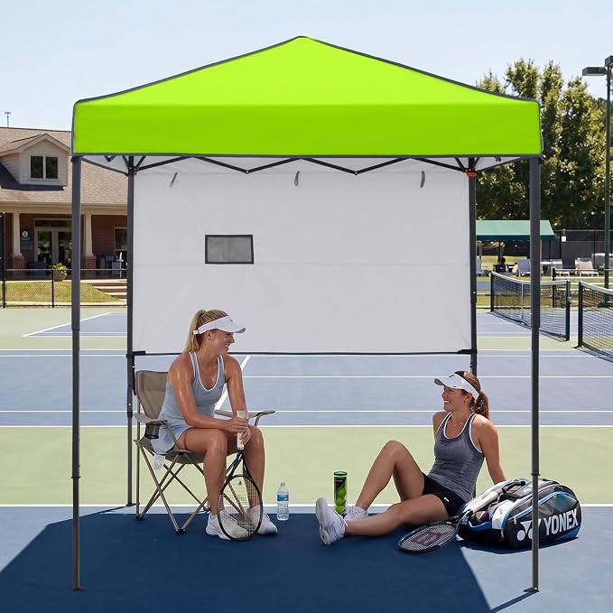 EAGLE PEAK 6x4 Instant Pop Up Canopy Tent with 1 Half Wall Panel, Straight Leg Sun Shelter, Portable Canopy with Carry Bag for Camping, Beach & Sports, Neon Green