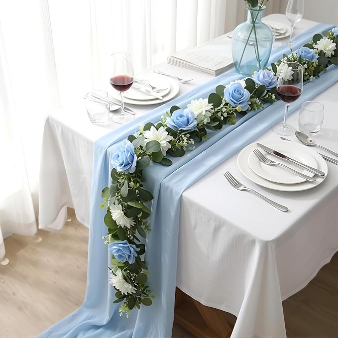 4 Pack Wedding Garland Set, Blue Rose & White Dahlia Hanging Flower Vines for Wedding Arch, Backdrop, Mantel, Home Decor (5.91ft)