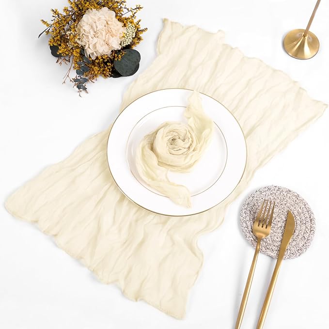 60 Pack Gauze Cheesecloth Napkins 20 x 20 Inch Wrinkled Dinner Napkins Rustic Boho Table Napkins Decorative Cloth Napkins for Weddings Parties Event Family Dinner Table Decoration (Ivory)