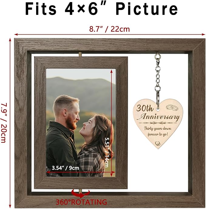 EYITUPC 30th Wedding Anniversary Wood Picture Frame Gifts, 30 Year Anniversary Photo Frame Gifts for Couples Wife Husband (Display Two 4x6)
