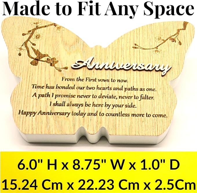 UNIDECO Wooden Butterfly Wall Décor - 8.75 Inch Wedding Gift for Anniversary Couples - Butterflies Shaped Hanging Decoration - Wood from House Shelve – Wife Husband Friend Parents Marriage
