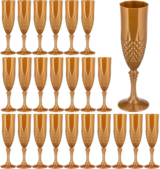 Plastic Champagne Flutes,Acrylic Wine Glasses Goblets Mimosa Bar Shatterproof Reusable Vintage Champagne Flutes Stemmed Drinking Cups for Weddings,Parties, Toasting,Cava, Prosecco(24,Gold)