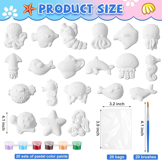 Simgoing 20 Set Ocean Animals Ceramic Painting Kit DIY Ceramic to Paint Your Own Under the Sea Animals Figurines Unpainted Plaster Summer Arts and Craft for Adults Beach Birthday Party Favors