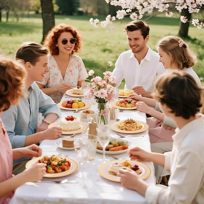 GATHER 350PCS Pink Plastic Plates - Disposable Plastic Dinnerware Set Include 100 Pink Plates, 150 Silverware, 50 Napkins, 50 Cups for Party & Wedding & Baby Shower & Mother‘s Day