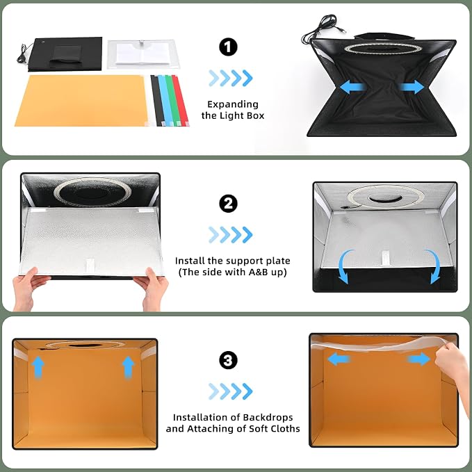 Lightdow 10"x10"x10" Photo Studio Light Box Photography with 96 LEDs (CRI>95), 6 Backdrops - Portable/Dimmable/Versatile Folding Shooting Tents for Toys/Jewelry/Watches/Cosmetics Photography