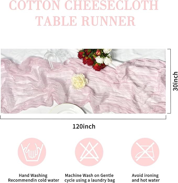 10 Pack 120inch Light Pink Cheesecloth Table Runners - 10Ft Long Pink Gauze Table Runner Bulk for Weddings Bridal Parties and Baby Showers Valentine's Day Decoration- 10pcs Light Pink Runner