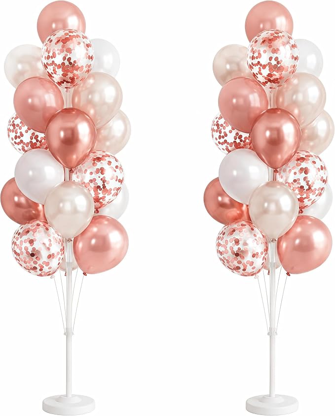 Hiins Balloon Column Kit Set of 2 With Balloons Included - with Base, and Pole,Balloon Tower Backdrop Decoration for Wedding, Baby Shower, Birthday Party, or Bachelorette Parties (Rose)