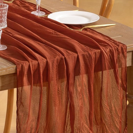 Terracotta Cheesecloth Table Runner 3pcs 10FT Boho Rustic Sheer Gauze Cheese Cloth Table Runner 35x120 Inch for Wedding Bridal Baby Shower Birthday Home Decor