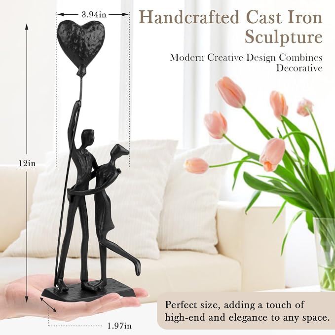 Kresecioo Wedding Gifts, Anniversary for Couple Her Him - Loving Couple Iron Sculpture, 12in Metal Statues for Home Decor, Wedding Anniversary Romantic Gifts for Women Men Birthday