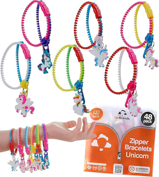 UpBrands Unicorn Zipper Bracelets Bulk Set, Kit for Unicorn Birthday Party, Goodie Bags & Stuffers, Perfect Friendship Fidget Toys & Valentine Gifts For Kids
