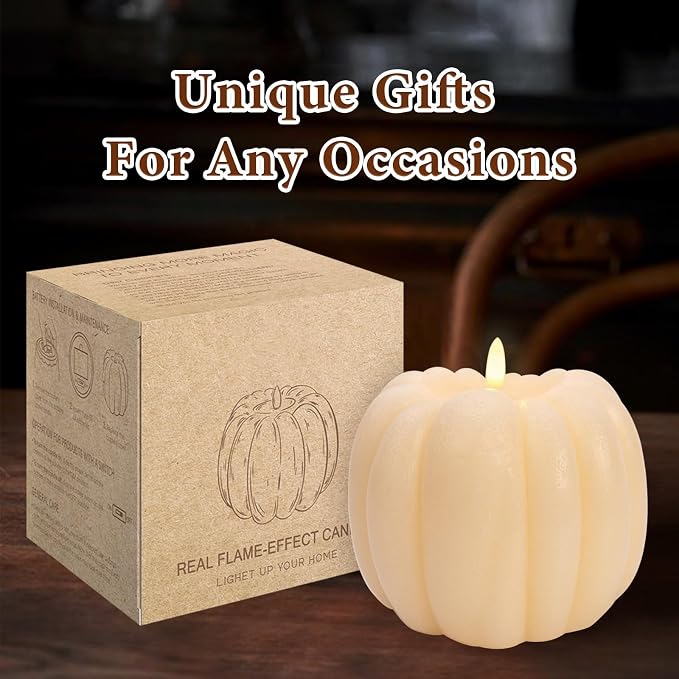 Fall Decorations for Home - Fall Decor - Flickering Flameless Wax Pumpkin LED Candle with Timer Remote - Light Up Pumpkin Candle for Mantel Table - Thanksgiving Centerpiece for Autumn Indoor Decor