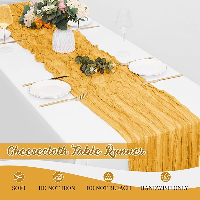 8 Pack Gold Cheesecloth Table Runners 20x120 Inch Gauze Table Runner 10FT Easter Cheese Cloth Table Runner Rustic Sheer Runner for Wedding Baby Shower Birthday Party Table Decor