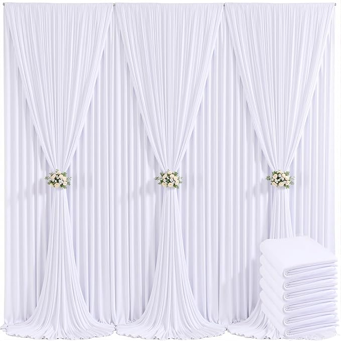 6 Panels White Backdrop Curtain for Parties Wedding Wrinkle Free 30ft x 10ft Backdrop Drapes for Baby Shower Gender Reveal Birthday Photo Photography Polyester Fabric Background Decoration