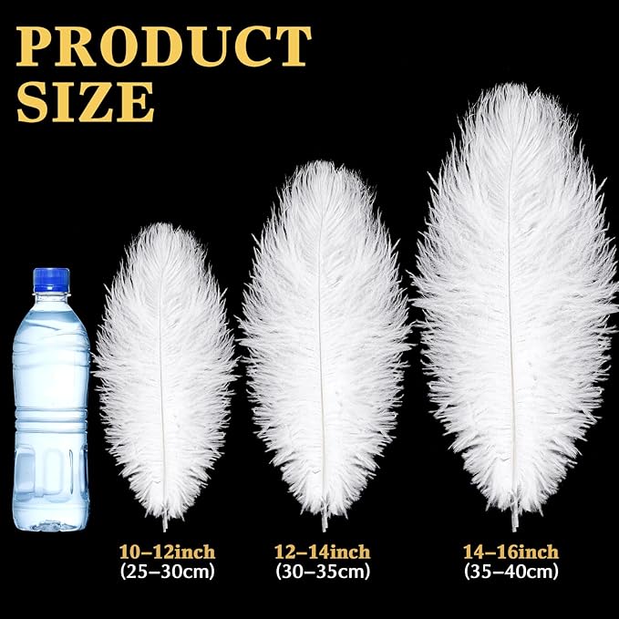 Maitys 180 Pcs Large Natural Ostrich Feathers Bulk 14-16 Inch (35-40cm) 12-14 Inch (30-35cm) 10-12 (25-30cm) Ostrich Feathers Plumes for Centerpieces Wedding (White)