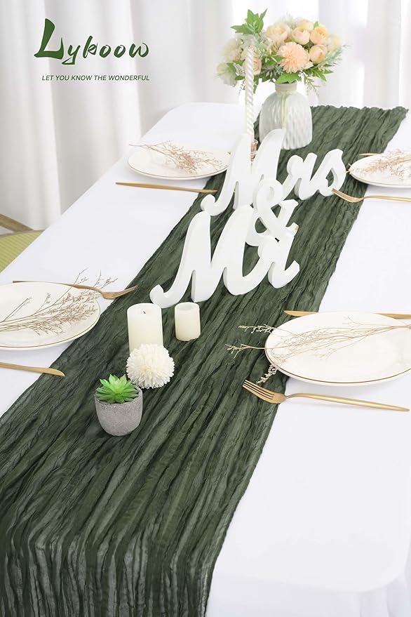 10 Packs Cheesecloth Table Runner Hunter Green, 10Ft x 35" Deep Green Rustic Gauze Boho Wedding Table Runner Decoration, Wedding Table Decor Table Cloth for Wedding Party Bridal Shower Table