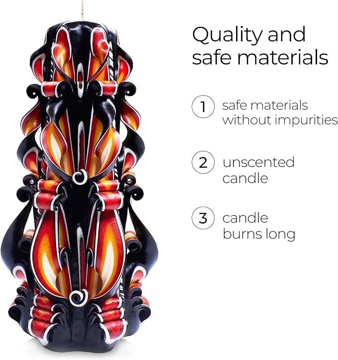 Carved Candles - Handmade Long Burning Decorative Luxury Candles - Unscented - Perfect for Home Decor, Birthdays, Romantic Occasions, Gifts for Women - Christmas Gift for Mom - Big Black