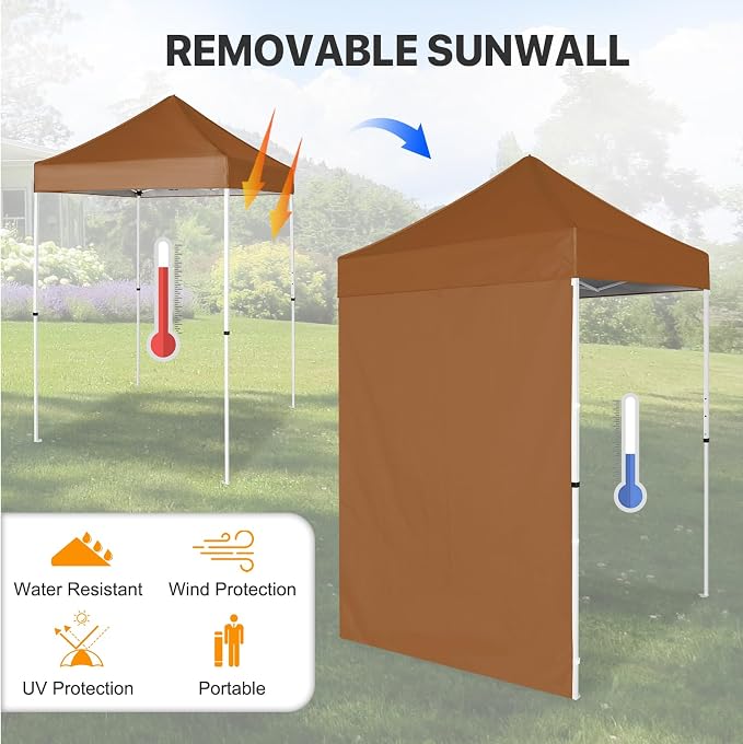 COOS BAY 5x5 Pop Up Canopy Tent with Side Wall, Easy Setup Portable Sun Shelter with Carry Bag, Outdoor Shade for Beach, Camping, Sports & Backyard, Khaki