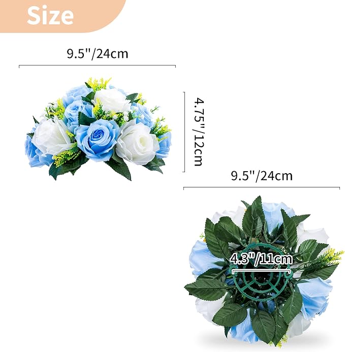 NUPTIO Flower Balls for Wedding Table Centerpieces, Blue & White Fake Rose | 6 Pcs Artificial Silk Floral Bouquet Arrangements, for Birthday Party, Baby Shower, Quinceanera, Housewarming Decorations
