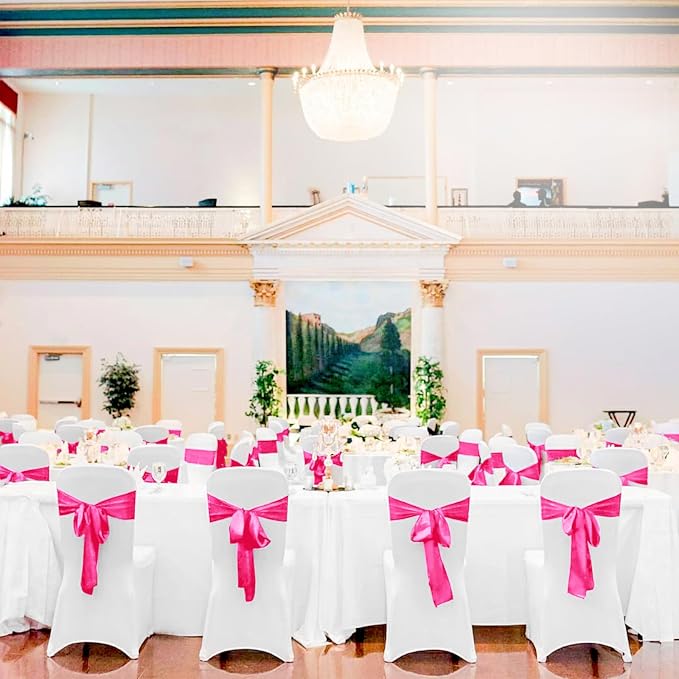 Pesonlook 60 PCS Hot Pink Satin Chair Sashes Bows Satin Chair Sashes Universal Chair Cover for Wedding Reception Restaurant Event Decoration Banquet,Party,Hotel Event Decorations (7 x 108 inch)