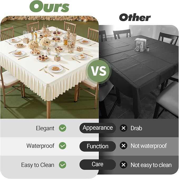 Shillance 60x60 Inch Ivory Spandex Square Tablecloth,Wrinkle Free Ivory Fitted Table Cloth for Square Tables,Washable Pleated Table Cover for Wedding Birthday Cocktail Party Buffet Dinner Camping